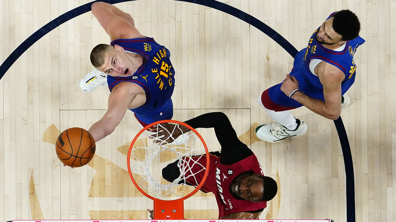 Nikola Jokic aerial view rebound