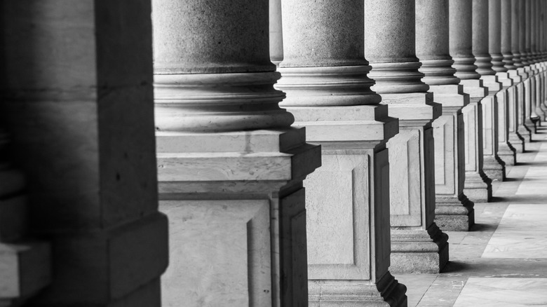Row of columns in black and white
