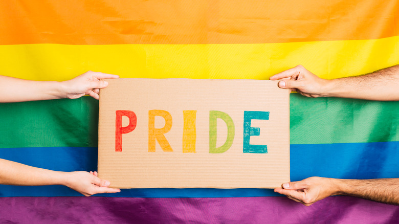 hands holding pride sign