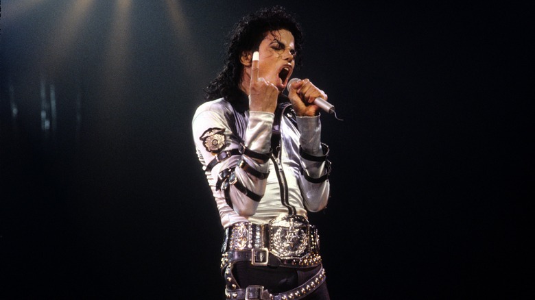 Michael Jackson on stage with microphone