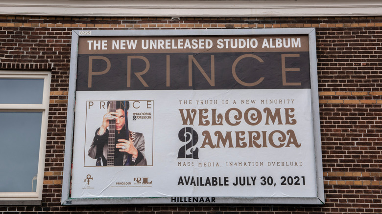 Advertising hoarding for Prince's posthumous album Welcome 2 America