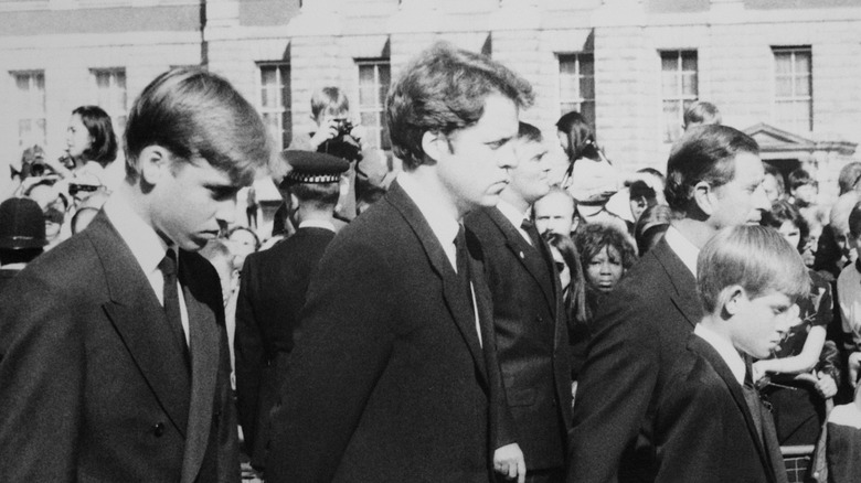 Prince William; Charles, Earl Spencer; Prince Charles and Prince Harry walking in the funeral procession of his sister Princess Diana