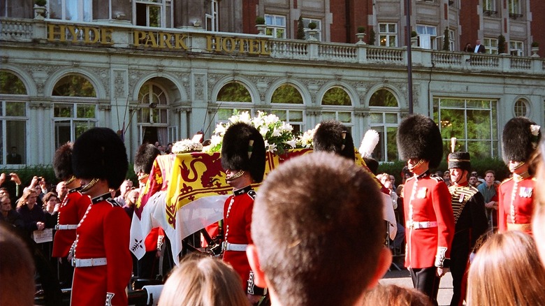 Cropped photo by PaddyBriggs of Princess Diana's funeral cortege