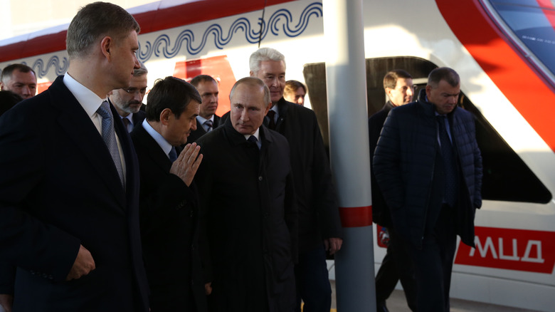 Vladimir Putin at a train station