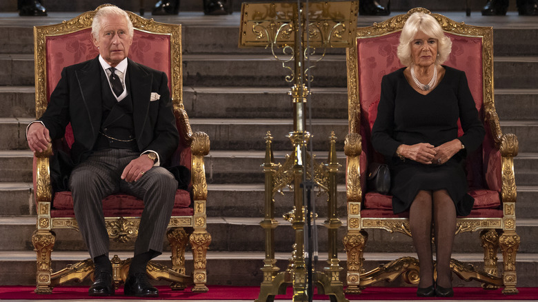 King Charles III and Camilla on thrones