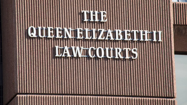 Queen Elizabeth II Law Courts sign in liverpool