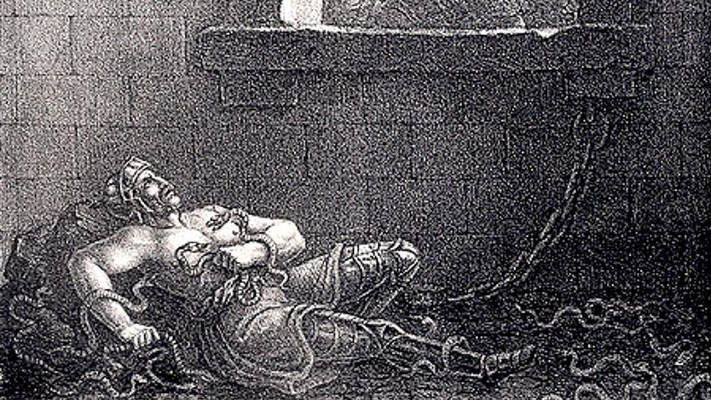 The death of Ragnar Lodbrok in the snake pit, murdered by King Ælla