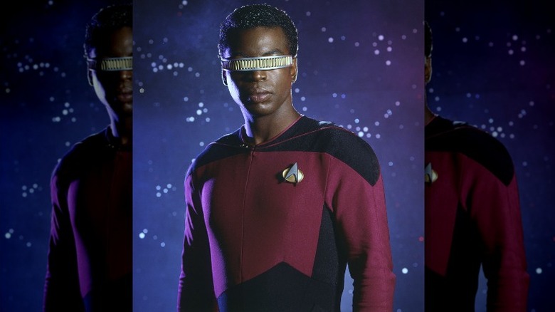 Geordi La Forge and LeVar Burton side by side