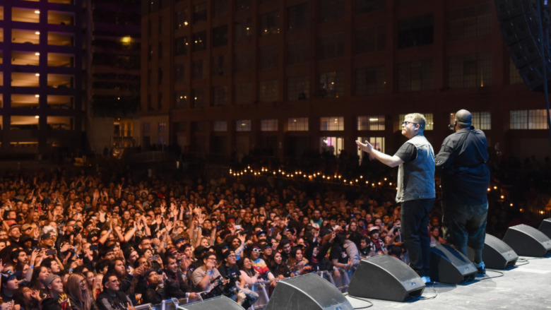 Run the Jewels on stage in front of crowd