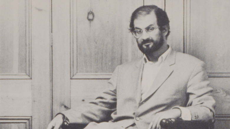 Old black and white photograph of Salman Rushdie.