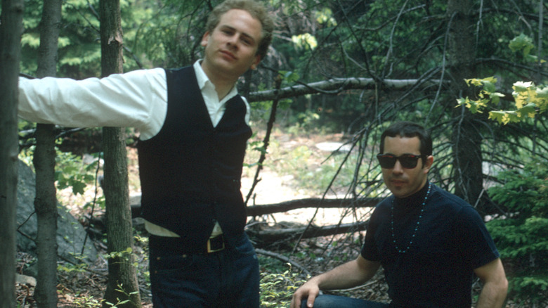 Simon and Garfunkel in the woods for a publicity shot