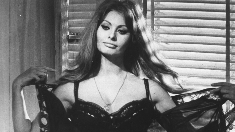 Sophia Loren in robe and lingerie