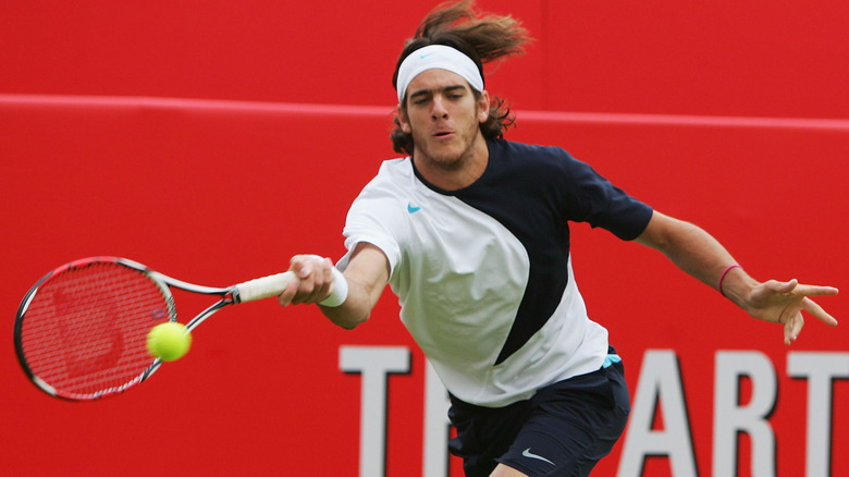 Juan Martin del Potro hits a forehand