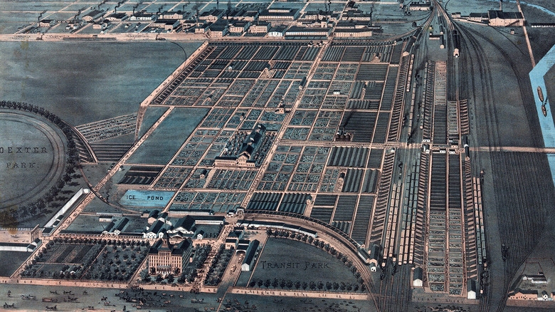 aerial view of The Union Stockyards owned by John B. Sherman