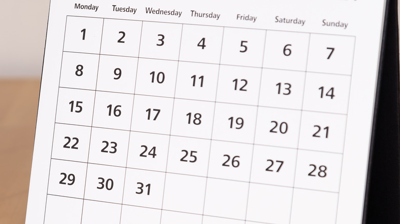 Closeup of a calendar