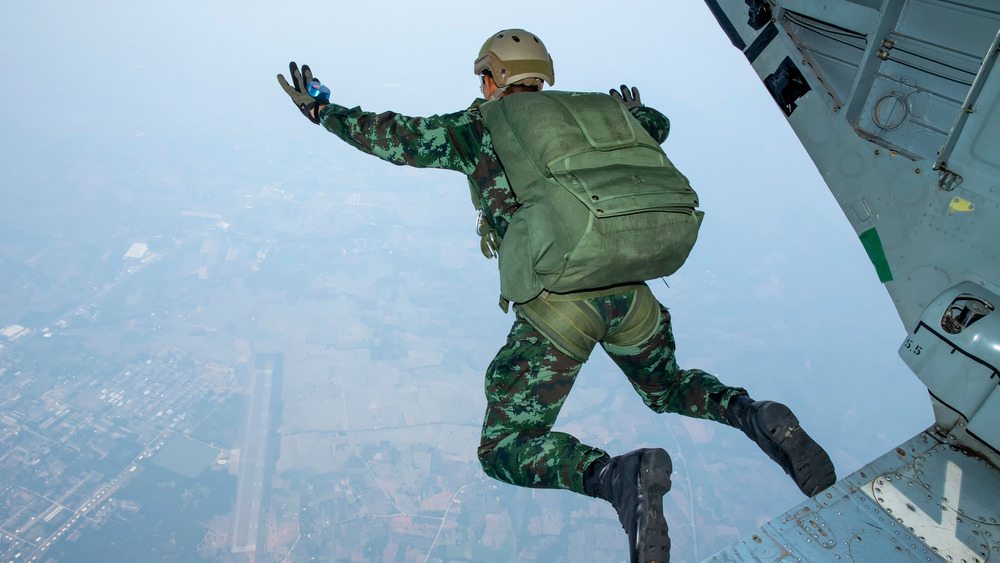 Soldier jumping out of plane