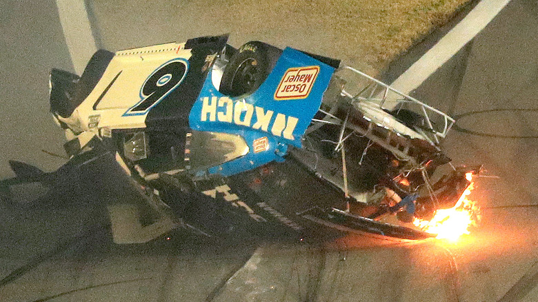 Ryan Newman's wrecked car at the 2020 Daytona 500