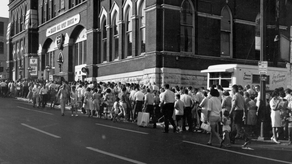 Crowds outside the Grand Ole Opry at the Ryman, circa 1970