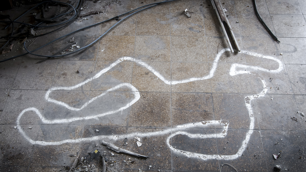 Chalk outline at crime scene