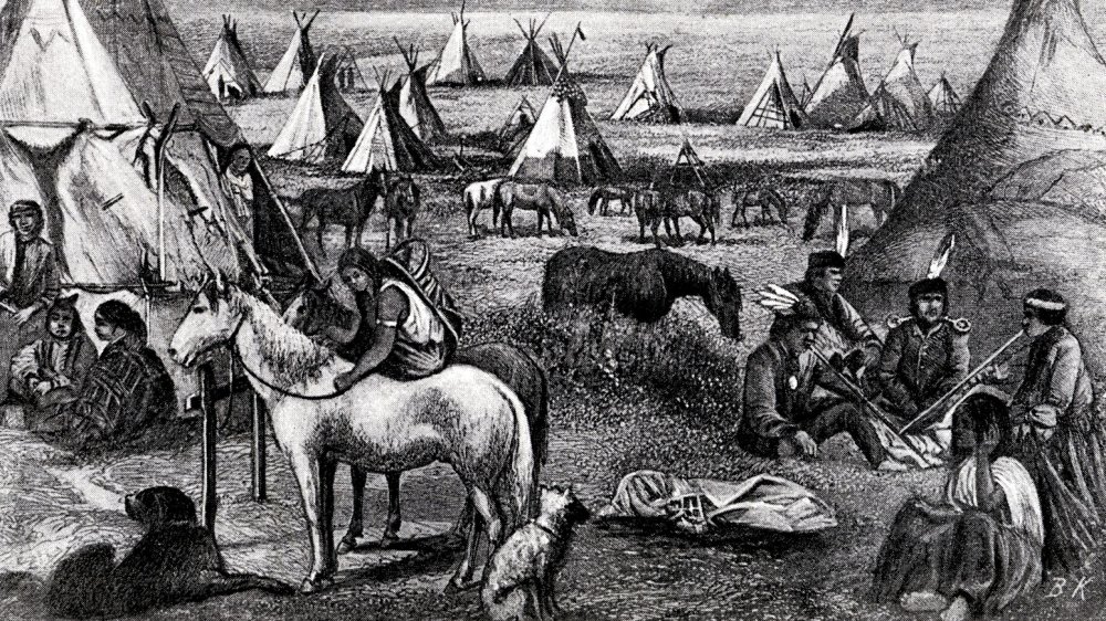 Illustration of Diné camped out on Great Plains