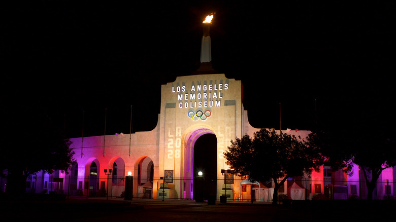 los angeles coliseum and olympic cauldron