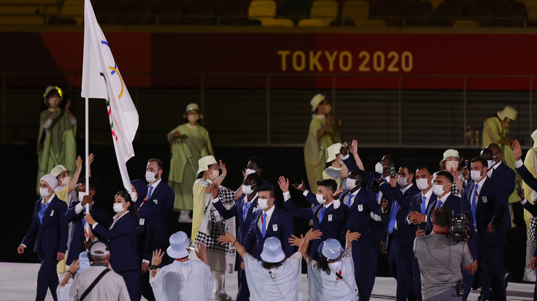 Refugee Olympic Team members at opening ceremony