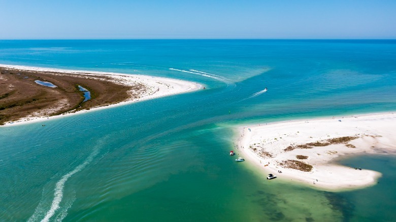 Honeymoon Island and Caladesi Island separated by Hurricane Pass, Florida