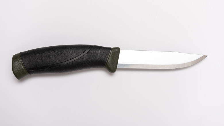 A knife with a rubber handle