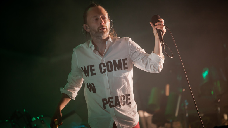 Thom Yorke holding microphone