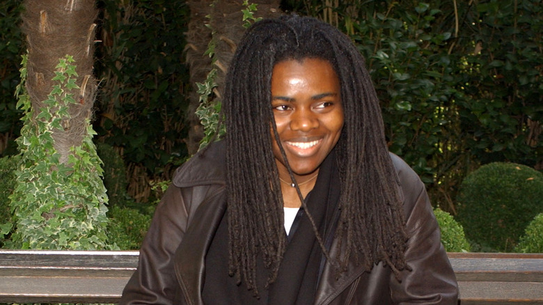 Tracy Chapman smiling in leather jacket