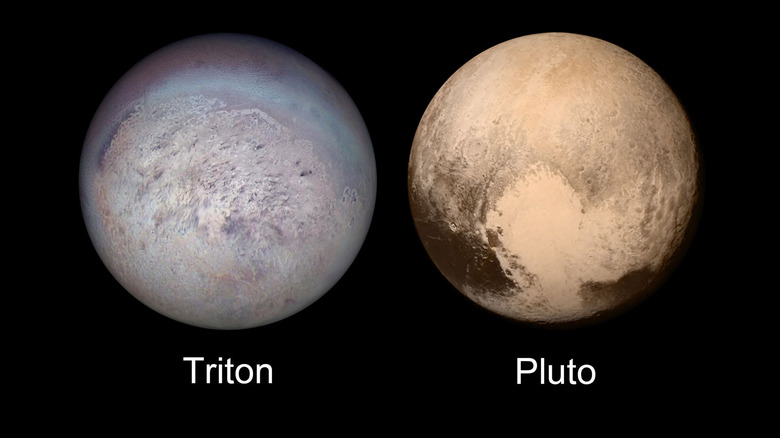 Side-by-side comparison of Triton and Pluto.