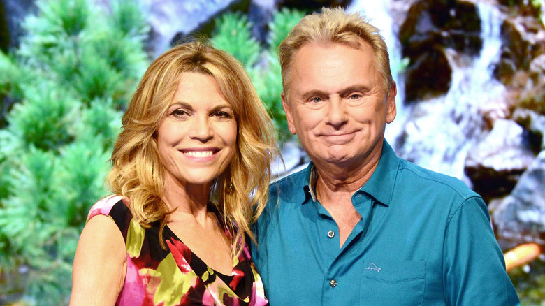 Vanna White and Pat Sajak on the set of Wheel of Fortune