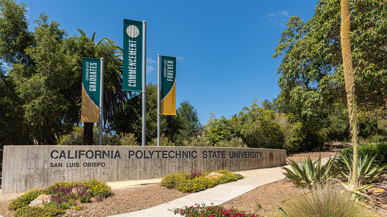 A Cal Poly SLO campus sign is shown.