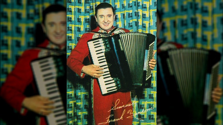 Postcard photo of musician Frankie Yankovic is shown.