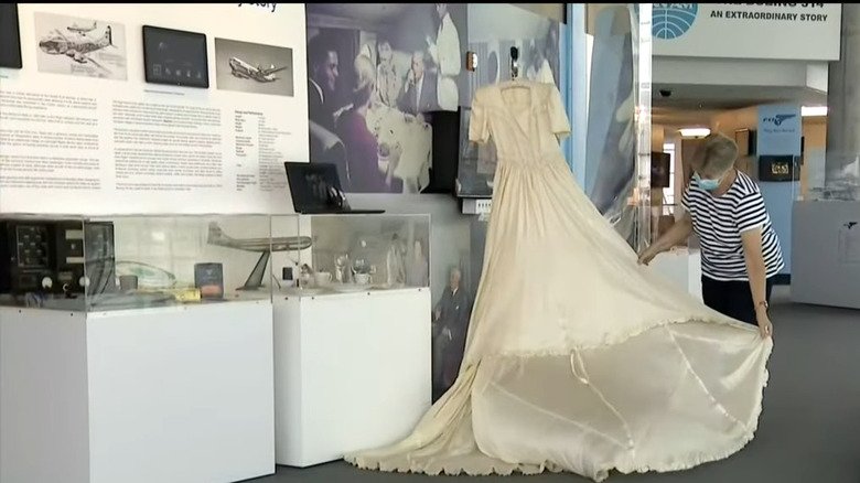 parachute wedding dress displayed in museum