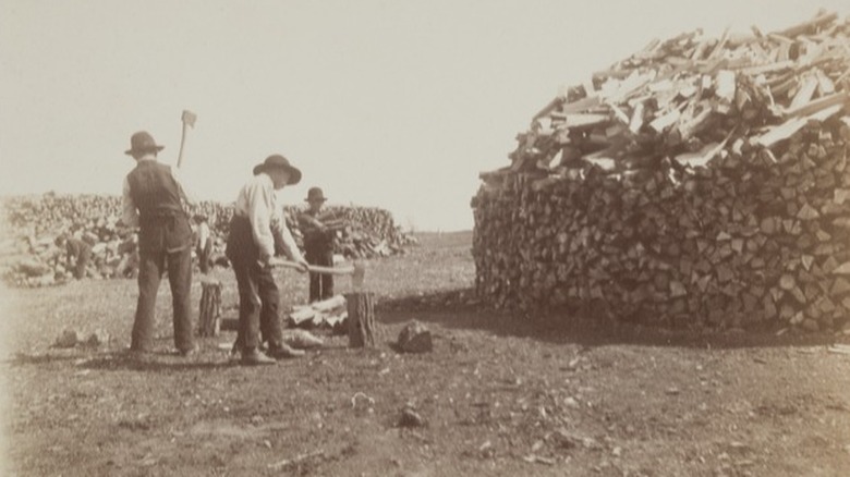 Students chopping wood, Indian Boarding School