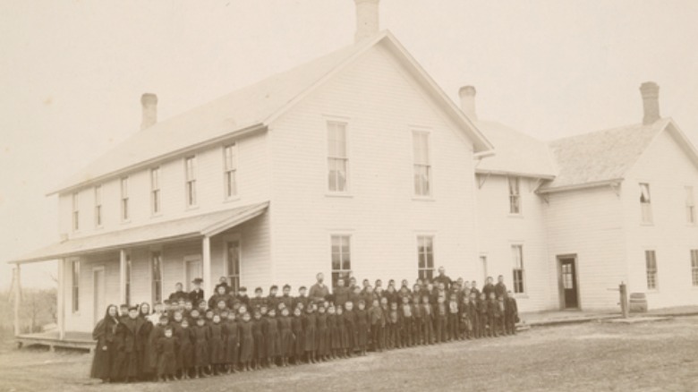 Children and teachers outside