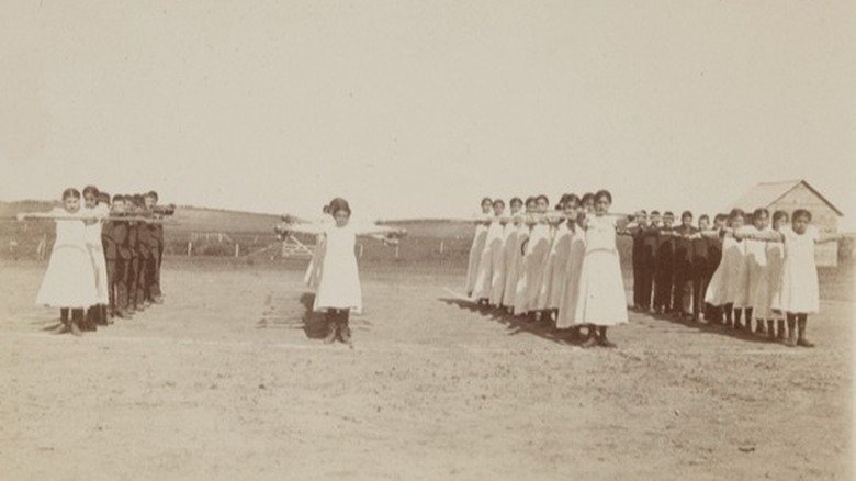 Students exercising, Native American boarding school