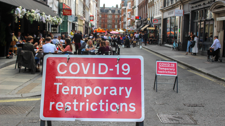 Covid restriction signs in UK