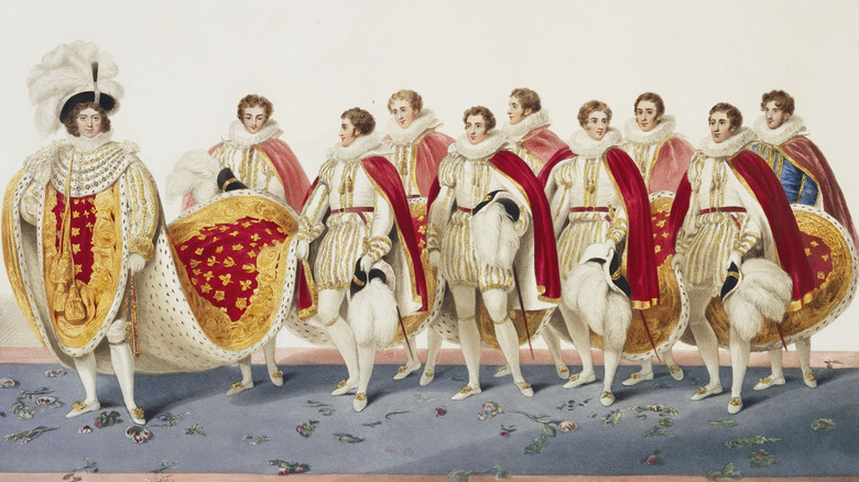 Examples of the red and white costumes of George IV coronation precession 