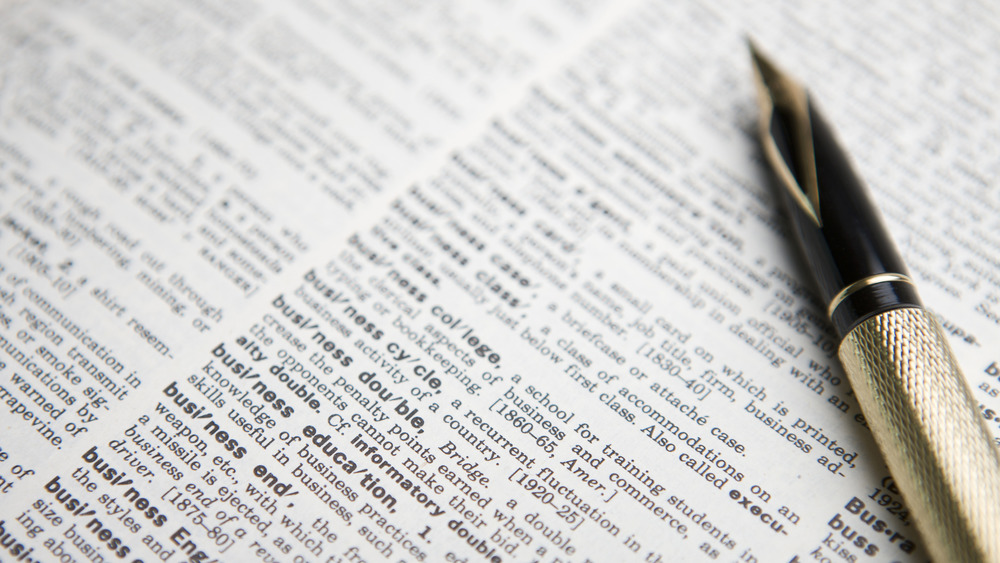 Pen on top of an open dictionary