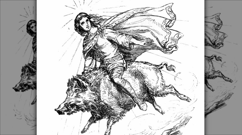 Freyr riding his flying boar Gullinbursti