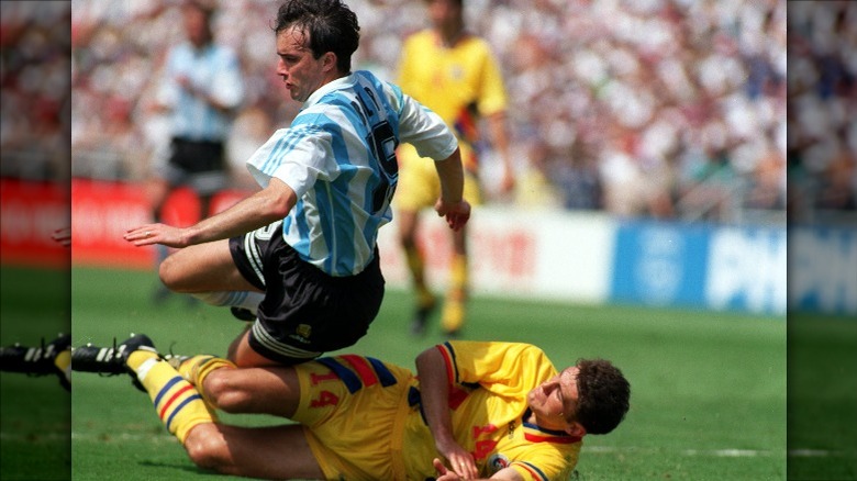 Tackle in the Romania vs. Argentina World Cup match 1994