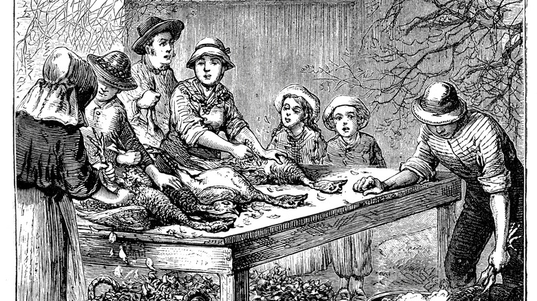 Preparing Thanksgiving turkeys (19th century)