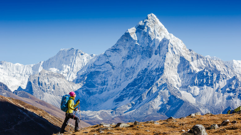 Climber and Mount Everest