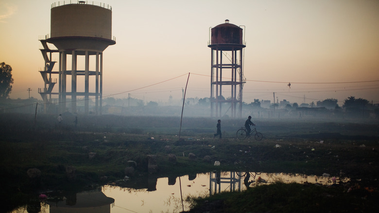 Water towers near Union Carbide factory