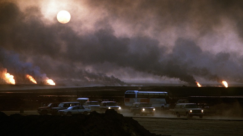 People flee the Kuwaiti Oil Fires.