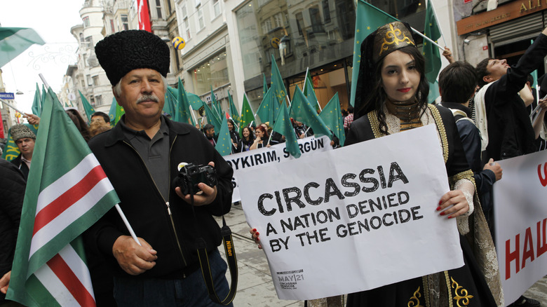 Protestors raising awareness of Circassian genocide