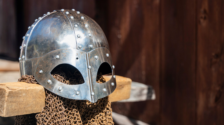 A Viking helmet atop chainmail