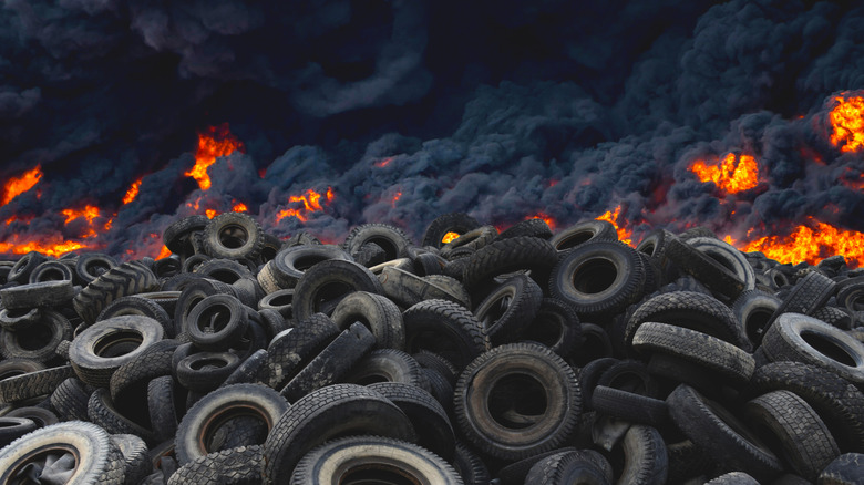 A large tire fire